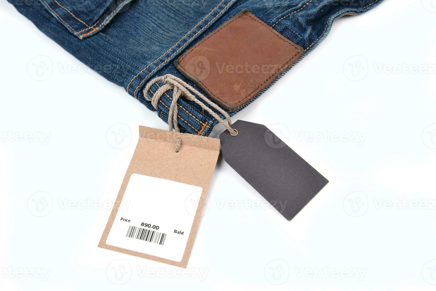price tag with barcode on  jeans photo