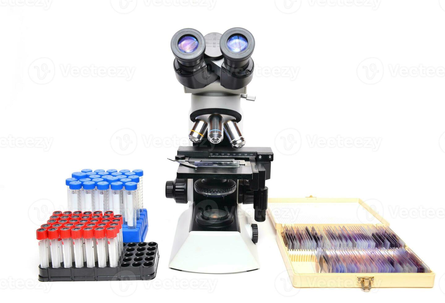 microscope with laboratory equipment photo