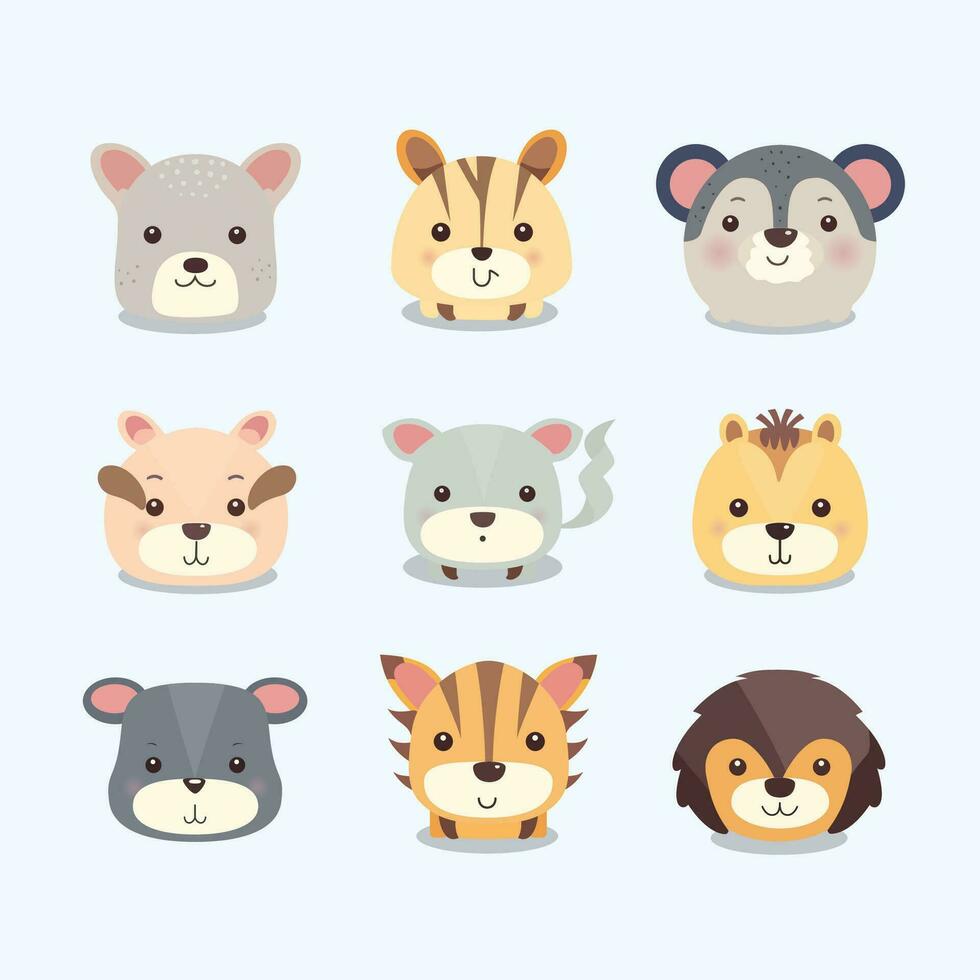 Cute Childish cartoon animals set. Vector Illustration