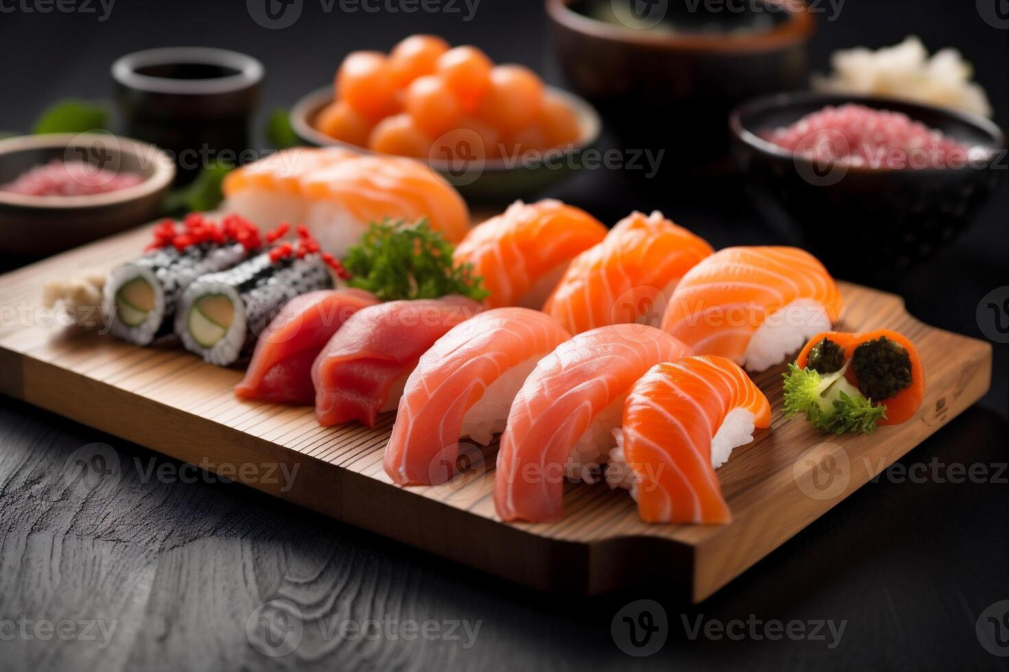 sushi rice meal roll food set seafood japanese japan fish. . photo