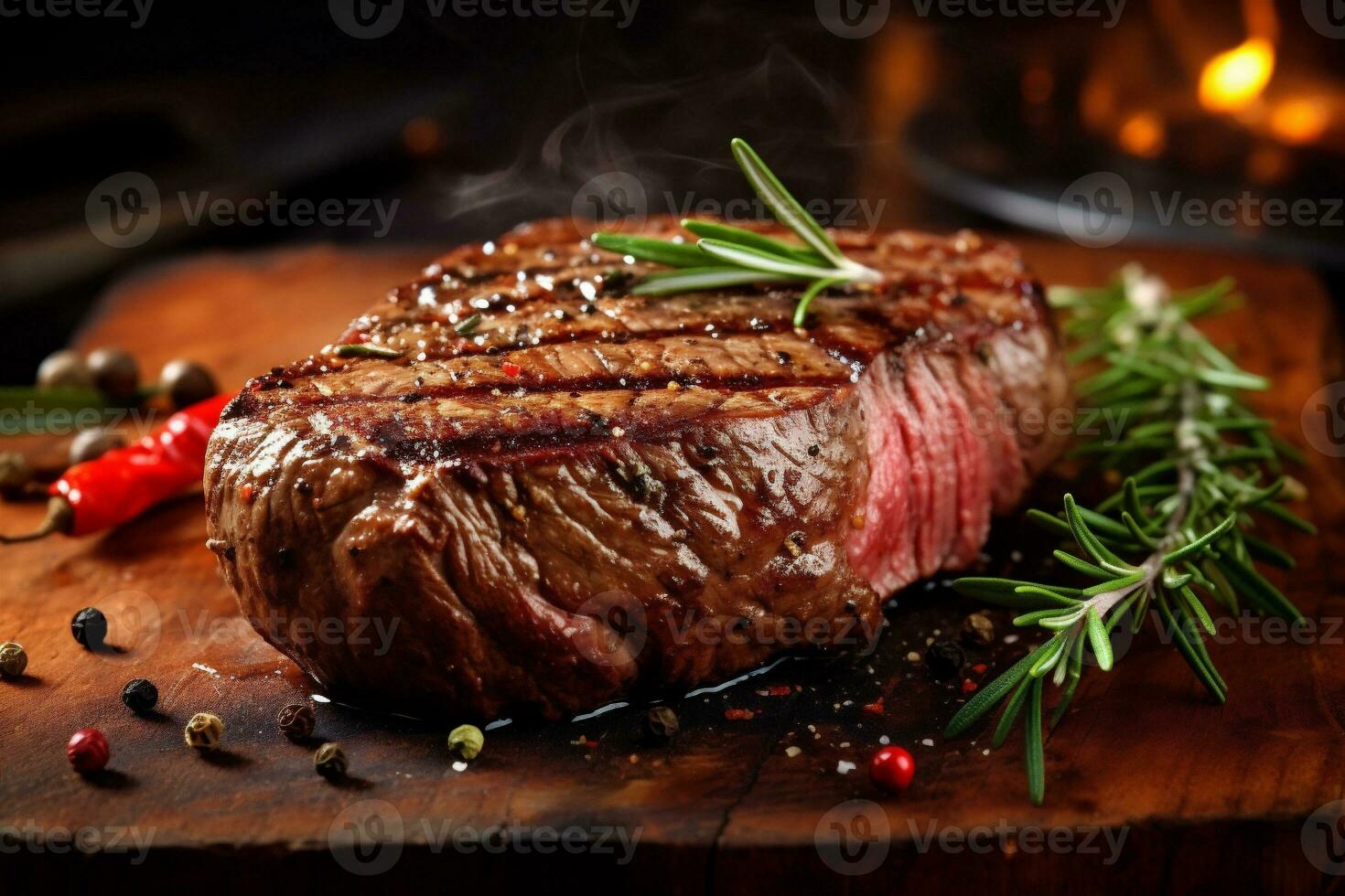 fried background red food grill steak dark meat raw top beef. Generative AI. photo