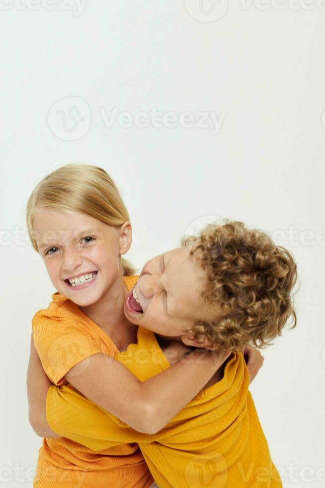 Boy and girl casual wear games fun together posing emotions quarrel unaltered photo