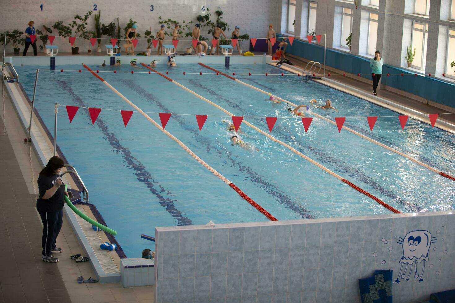 March 10, 2021. Belarus, the city of Gomel. Swimming pool with sports lanes. photo