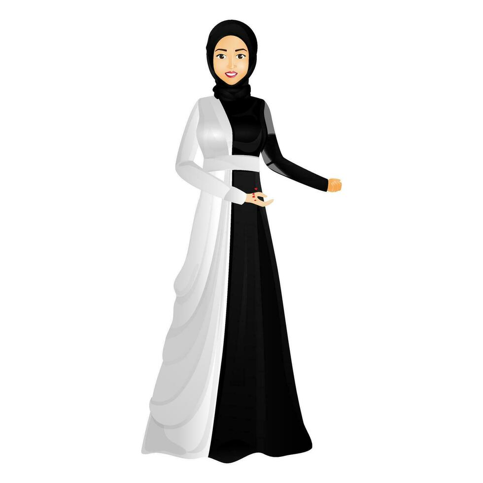 personaje de un hermosa musulmán mujer vistiendo hijab en en pie posición. vector