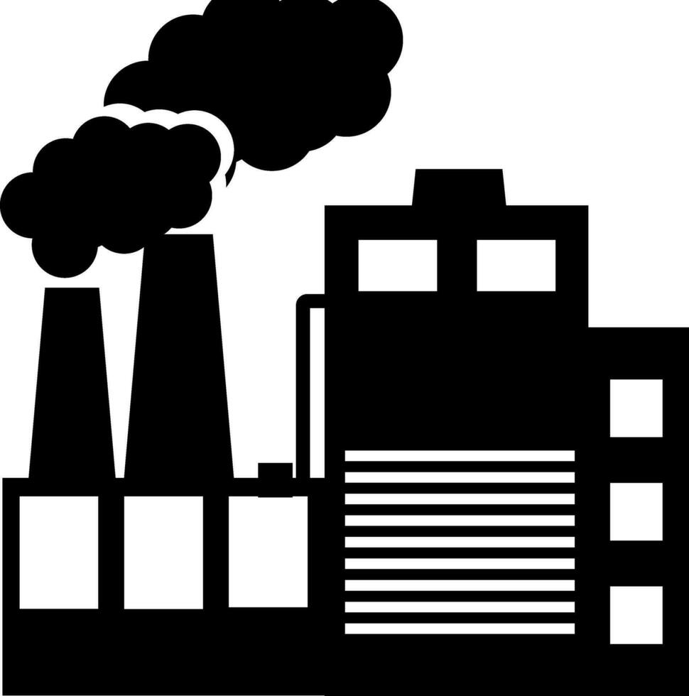 Flat style factory in black and white color. vector