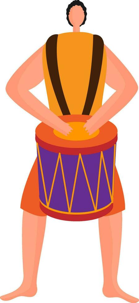 Character of faceless man beating drum. vector