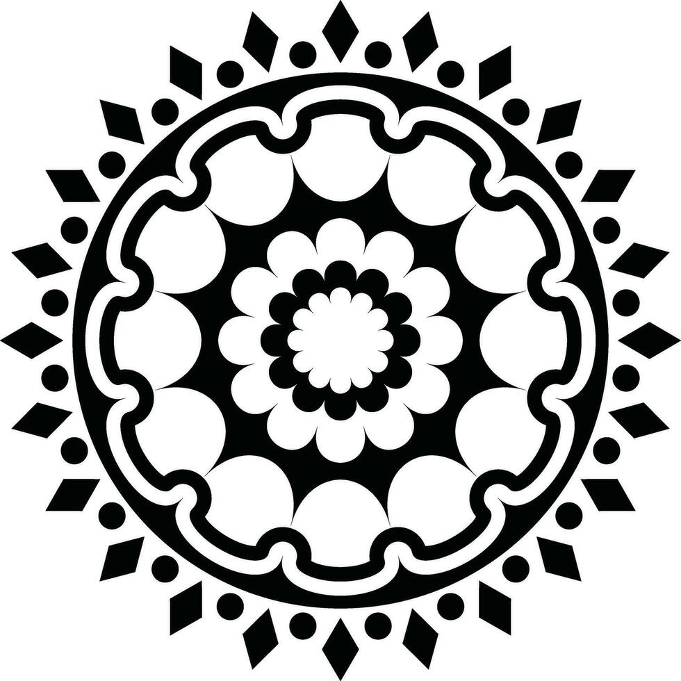 Black and white circular floral design pattern. vector