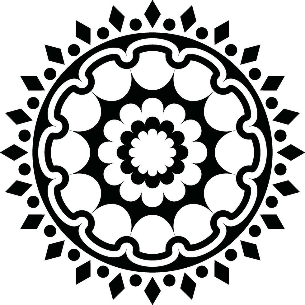 Black and white circular floral design pattern. vector