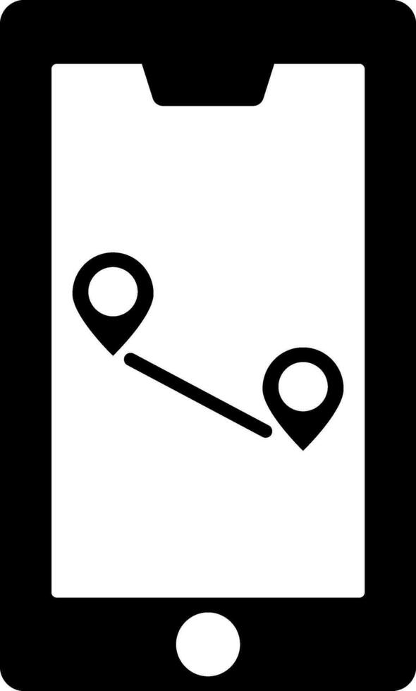 ruta ubicación en teléfono inteligente glifo icono. vector