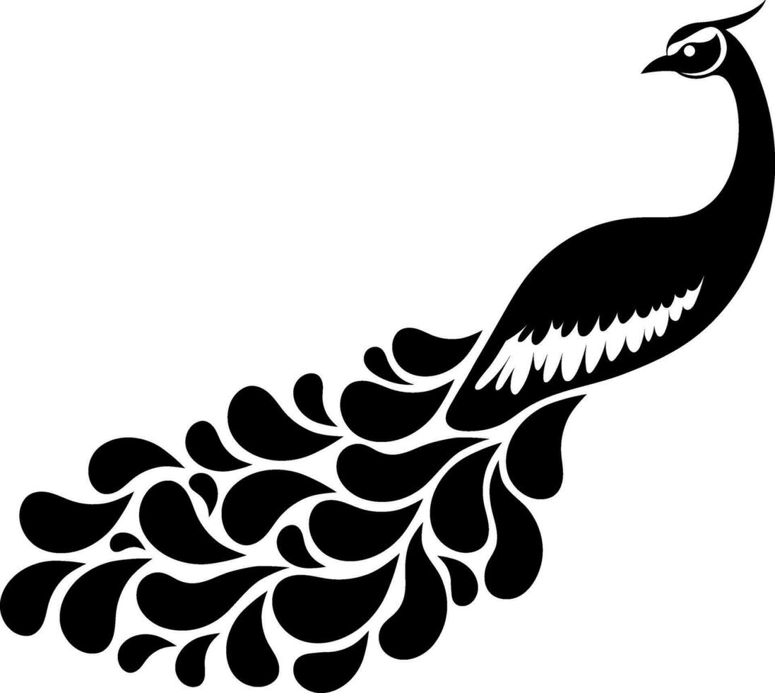 Black and White illustration of peacock icon. vector