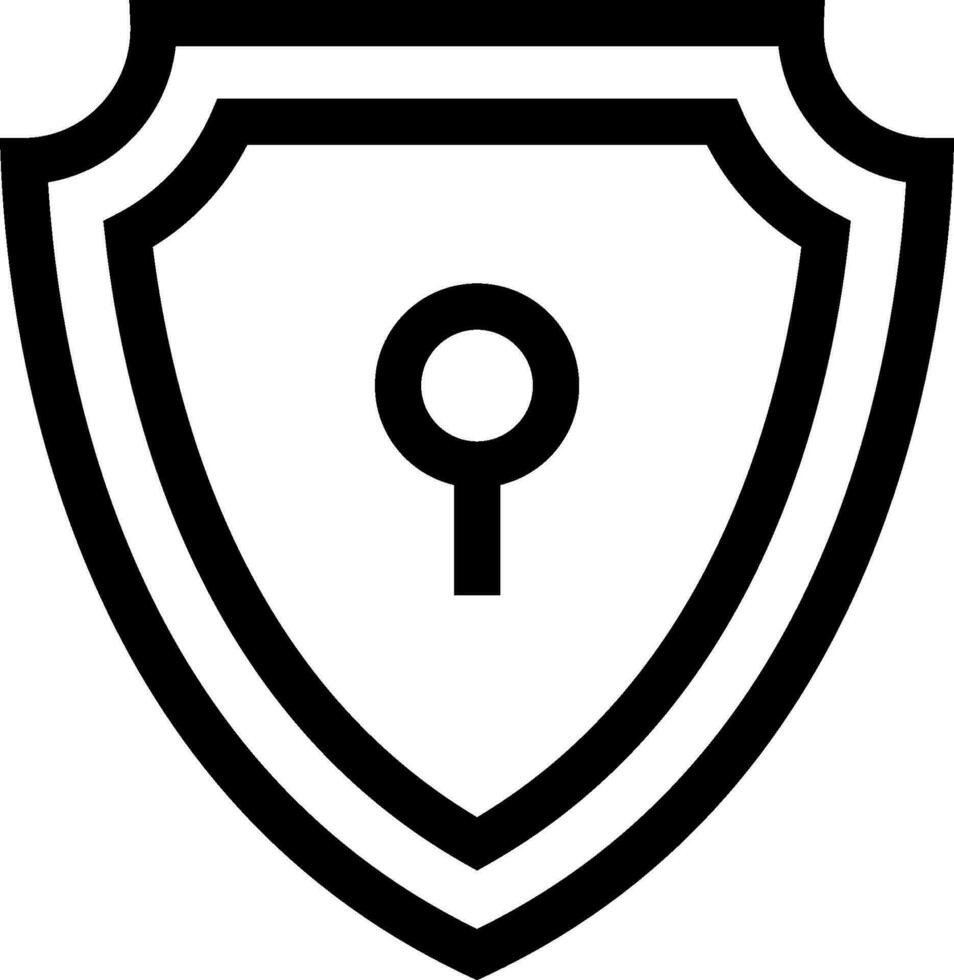 Black line art illustration of shield lock icon. vector