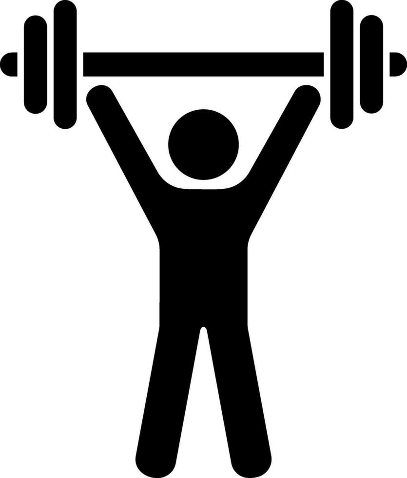 Man weight lifting with dumbbell glyph icon. vector