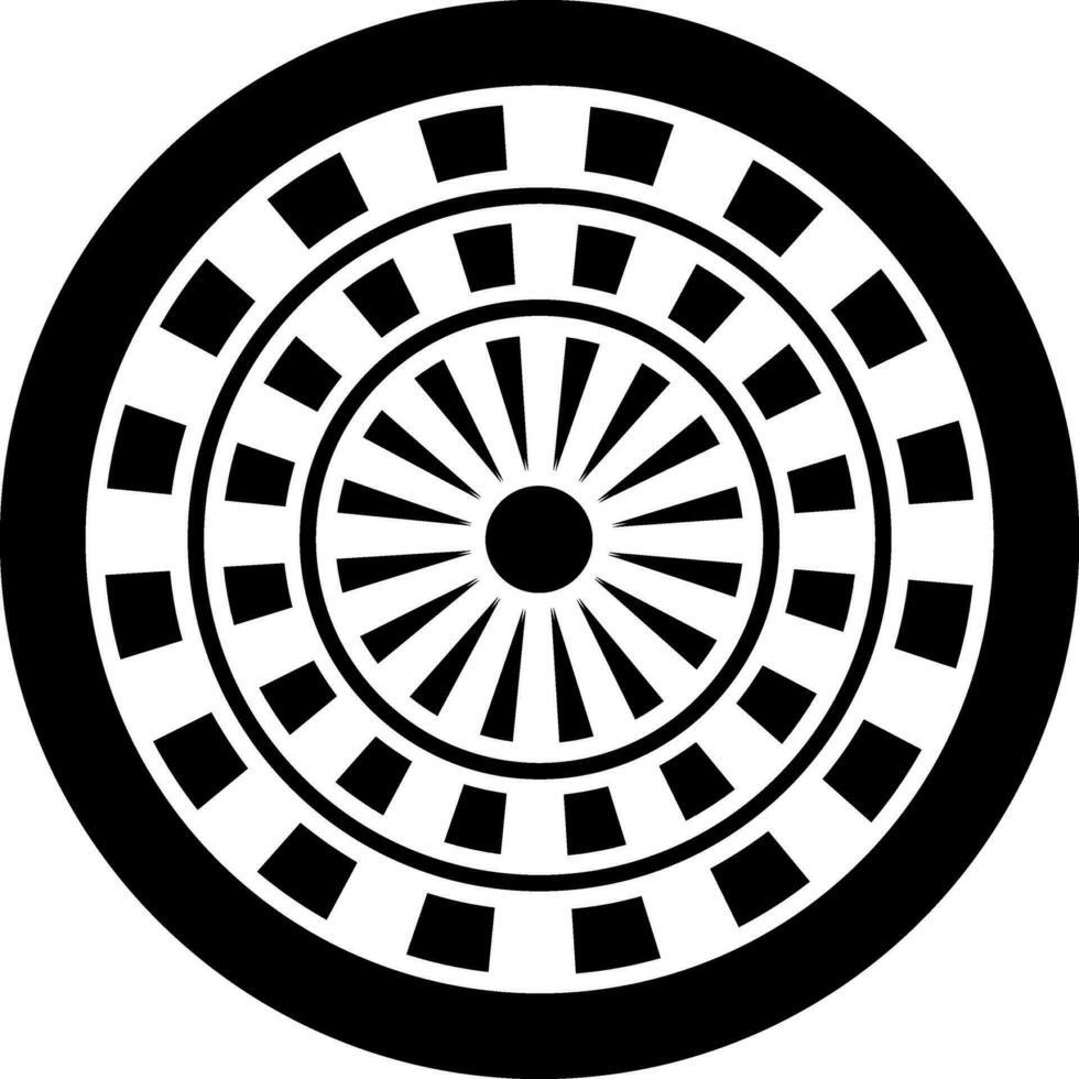 Black and White illustration of roulette wheel icon. vector