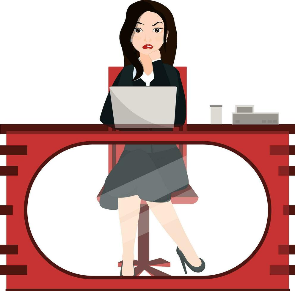 Young business woman sitting on working desk. vector