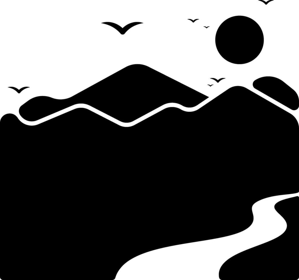 Black and White illustration of landscape flat icon. vector