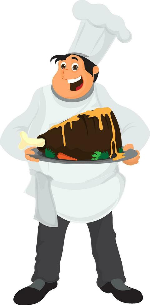 Illustration of chef holding chicken. vector