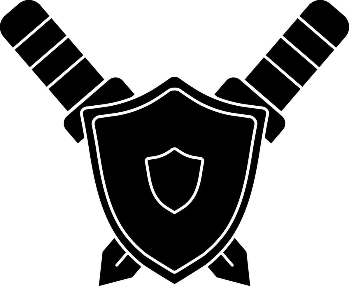 Black and White shield with two sword icon. vector