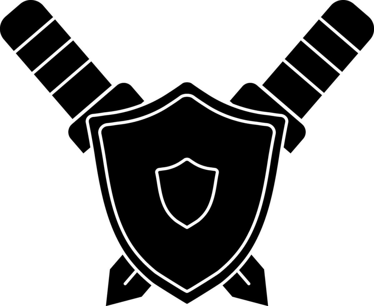 Black and White shield with two sword icon. vector