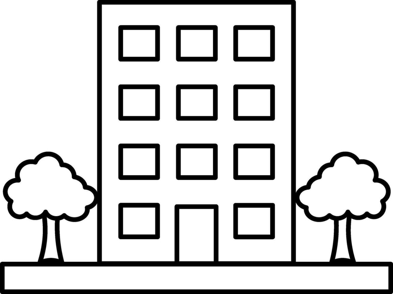 Architect Building with Trees icon in Black Line Art. vector
