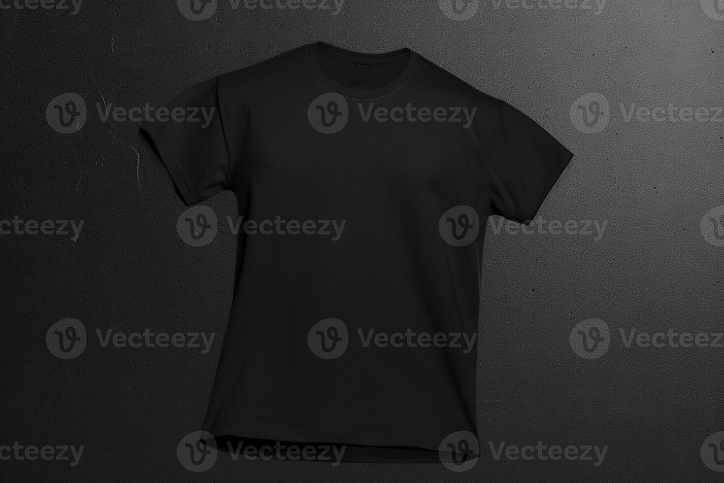 Black t-shirt on black background. Mockup for design Ai generative photo