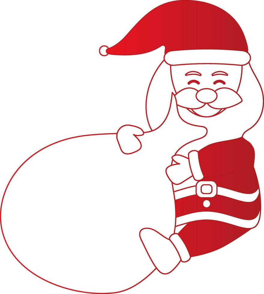 Cartoon Santa Claus Sitting With Heavy Sack In Red And White Color. vector