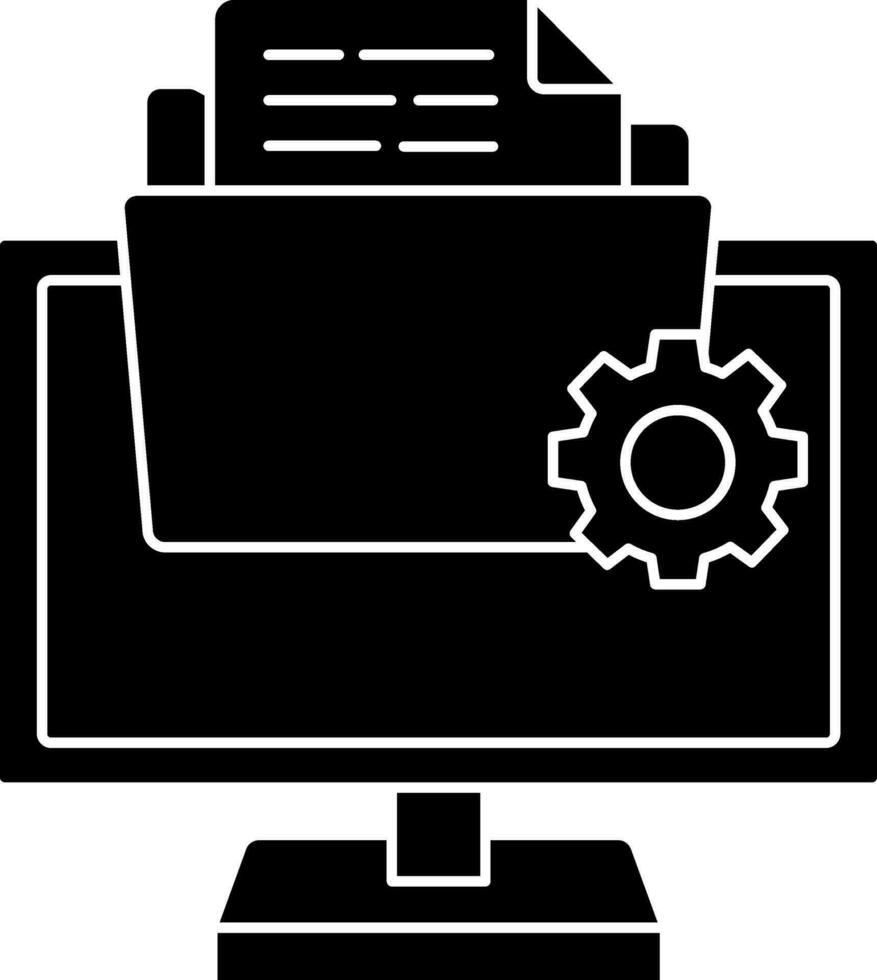 black and white Illustration Of Data Setup Or Manage In Computer Icon. vector