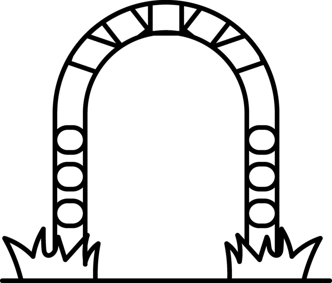 Round Gate with Grass Icon in Black Line Art. vector
