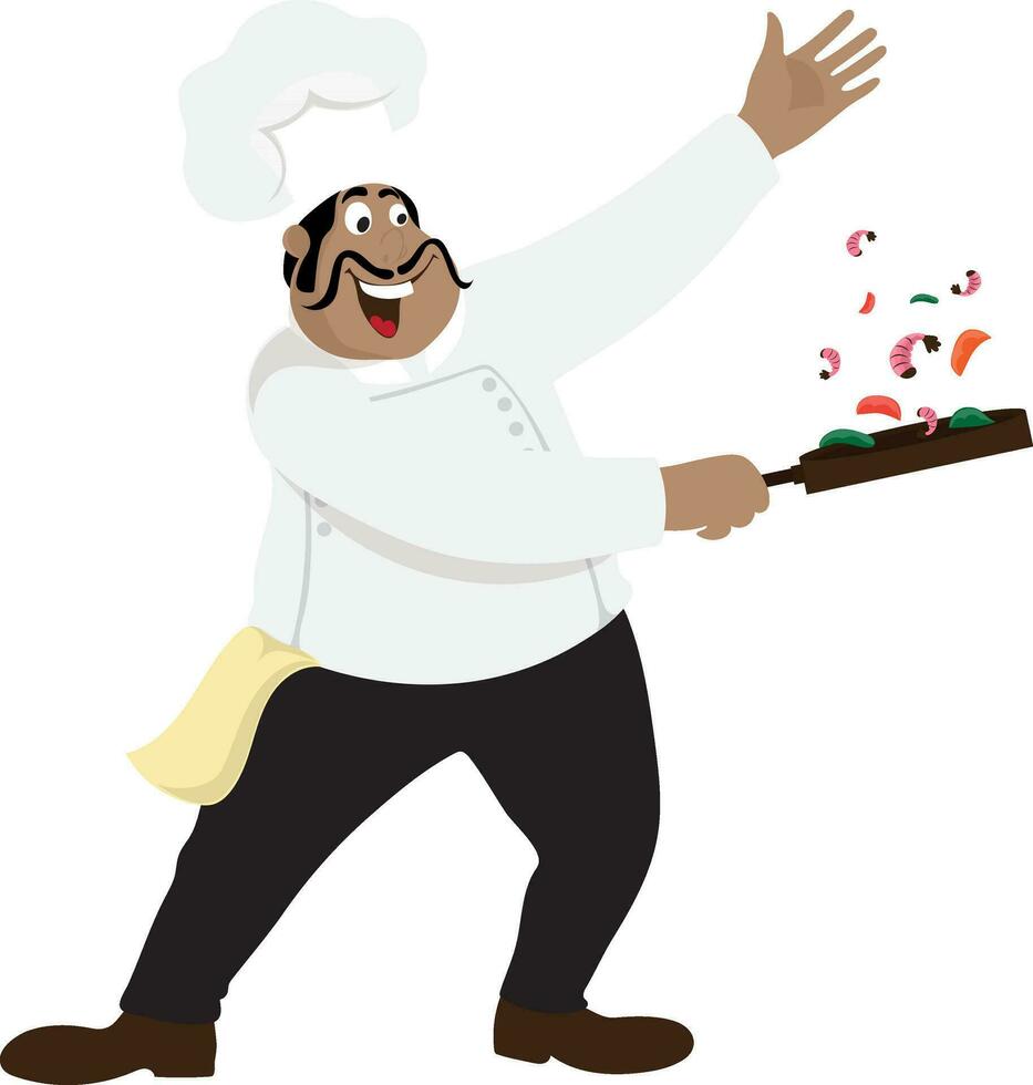 personaje de un cocinero Cocinando alimento. vector