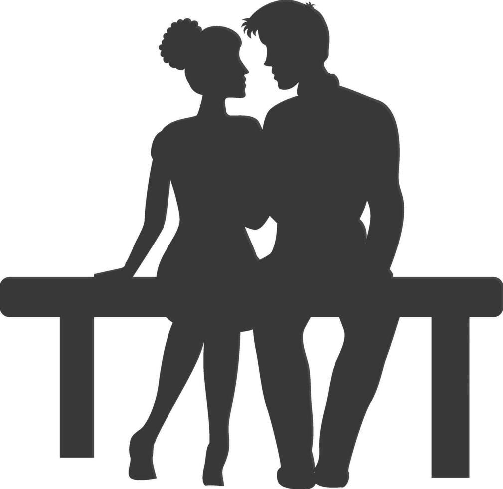 Silhouette character of loving couple sitting on bench. vector