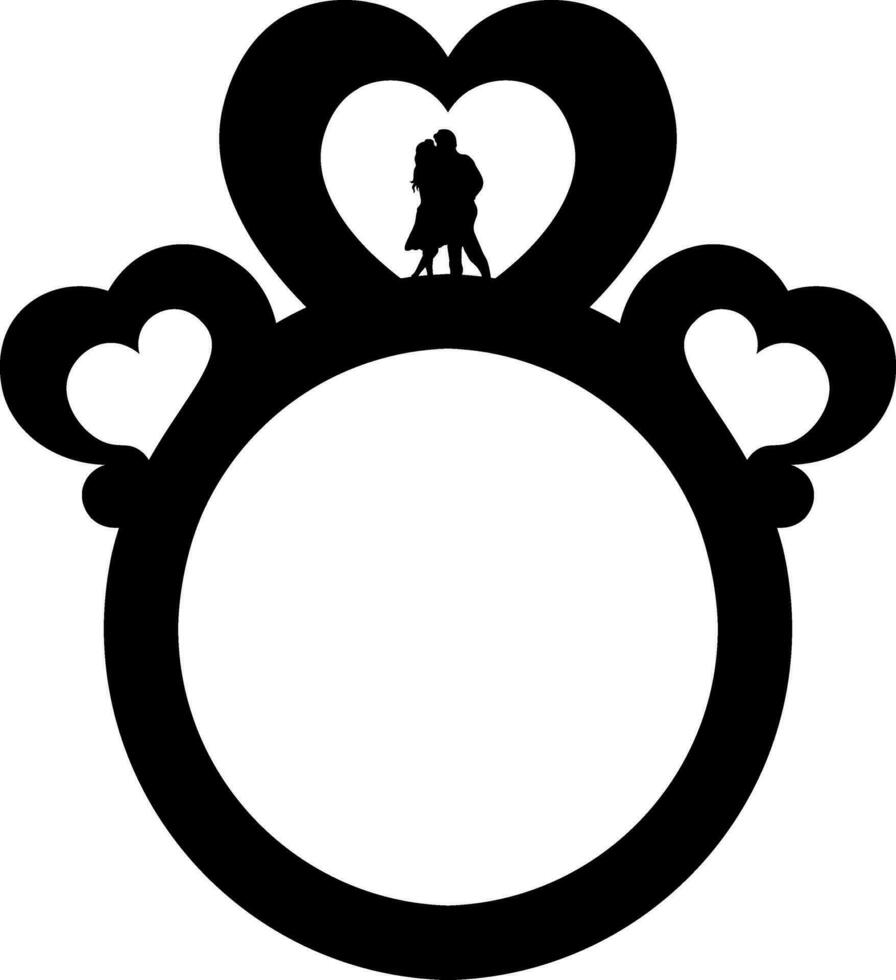 Black and White illustration of heart ring with couple icon. vector