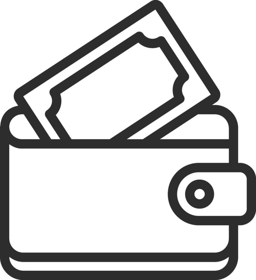 Flat Style Money Wallet icon in Black Outline. vector