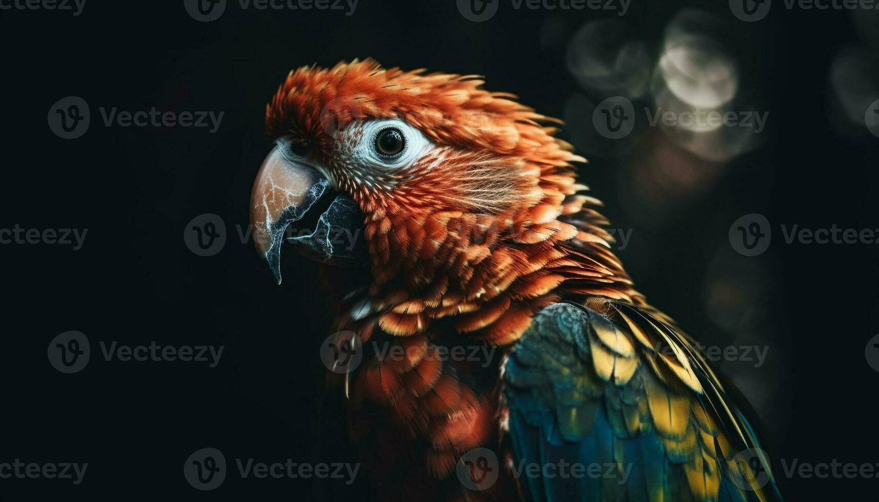 Vibrant scarlet macaw perched on branch outdoors generated by AI photo