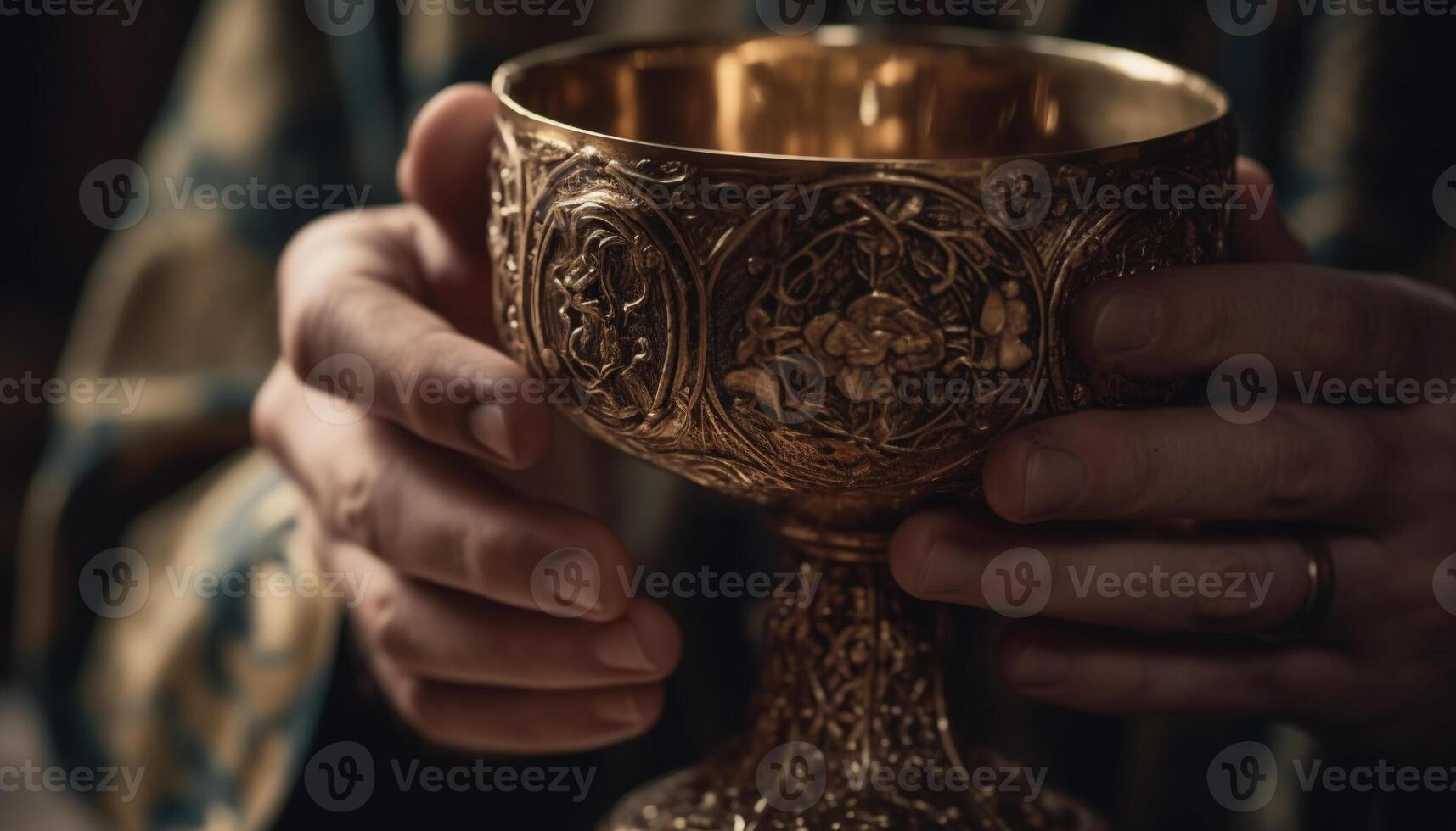 mano participación cáliz, celebrando comunión con Dios generado por ai foto