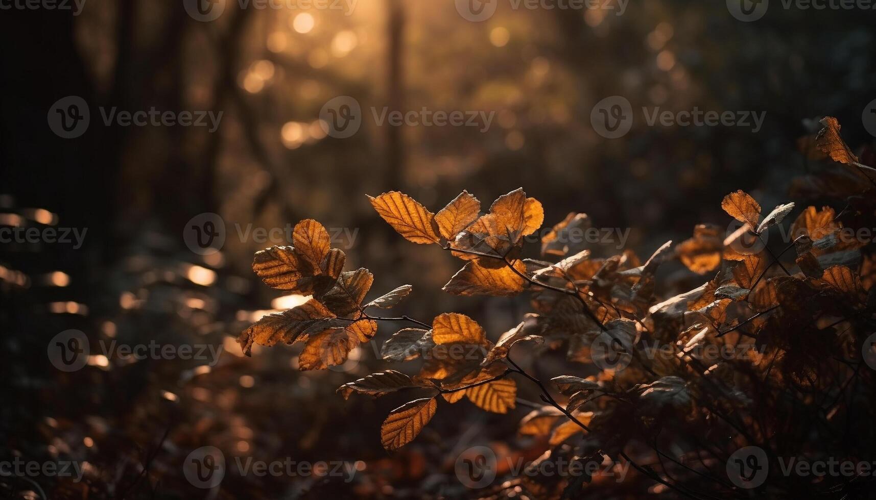 Vibrant autumn leaves on forest tree branch generated by AI photo