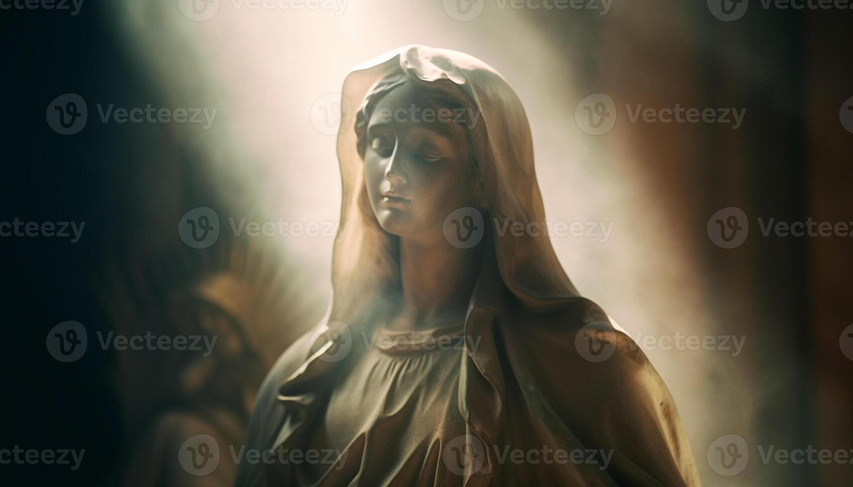 uno mujer Orando a Dios a estatua generado por ai foto