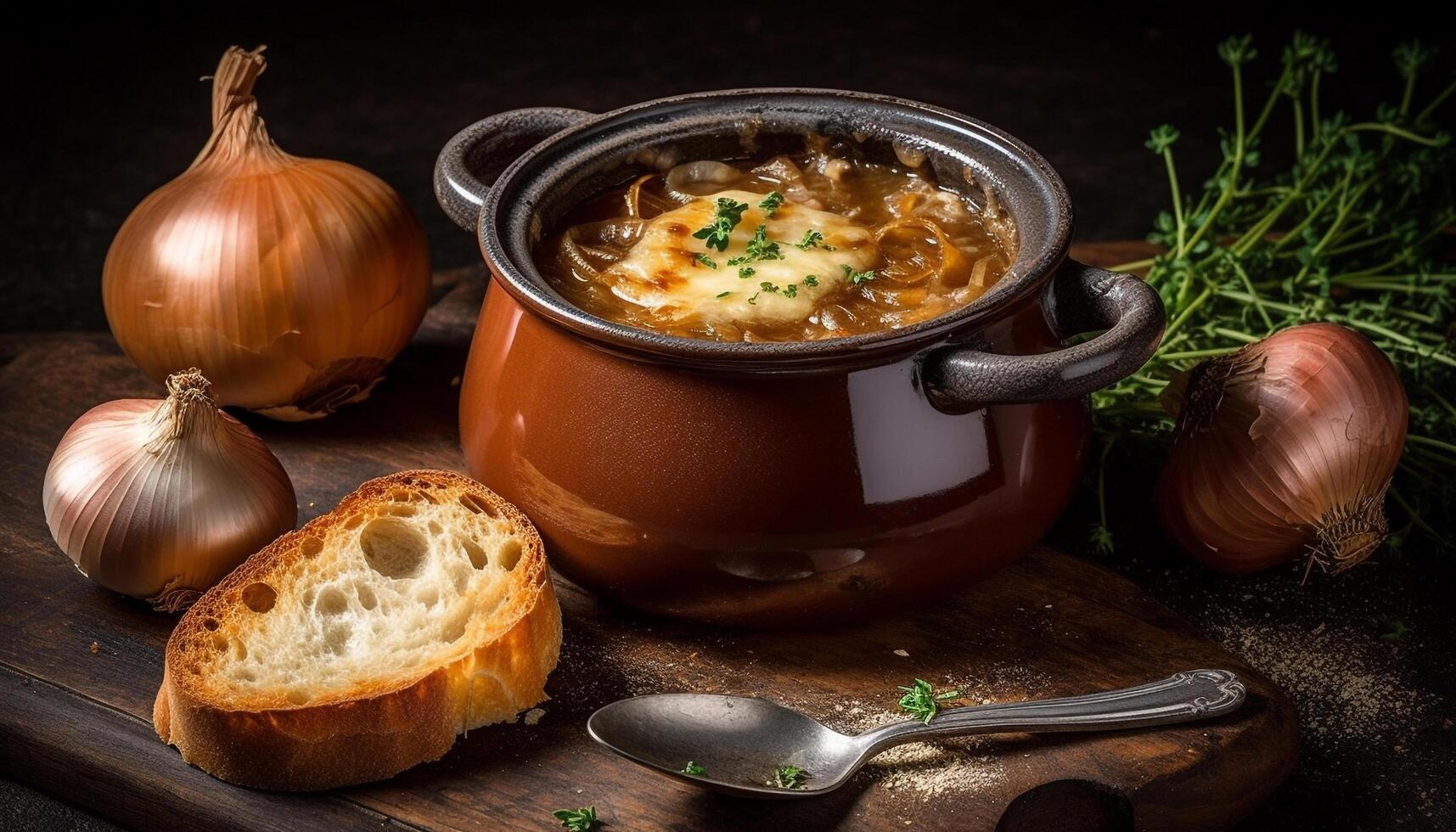 Healthy vegetarian soup cooked with fresh vegetables generated by AI photo