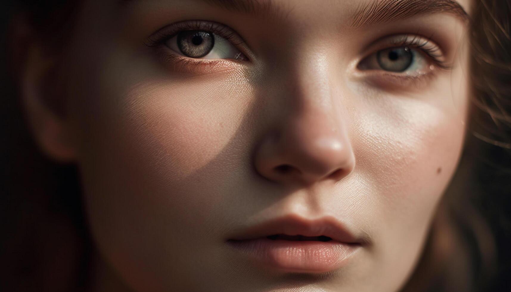 Beautiful young woman staring at camera outdoors generated by AI photo