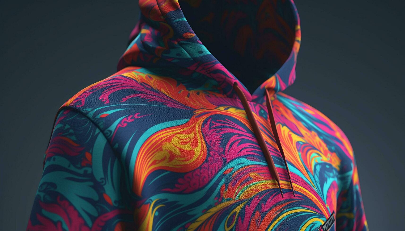 Multi colored hooded shirt design on young adult generated by AI photo