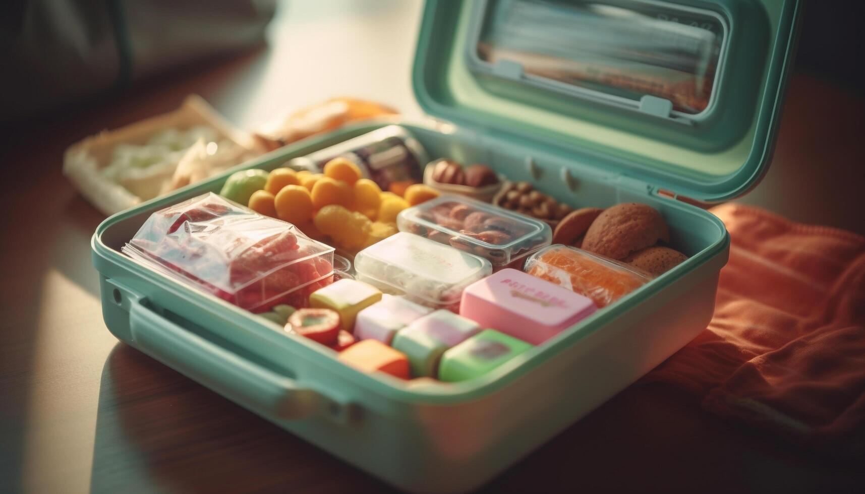 Fresh fruit and vegetable variation in plastic container generated by AI photo