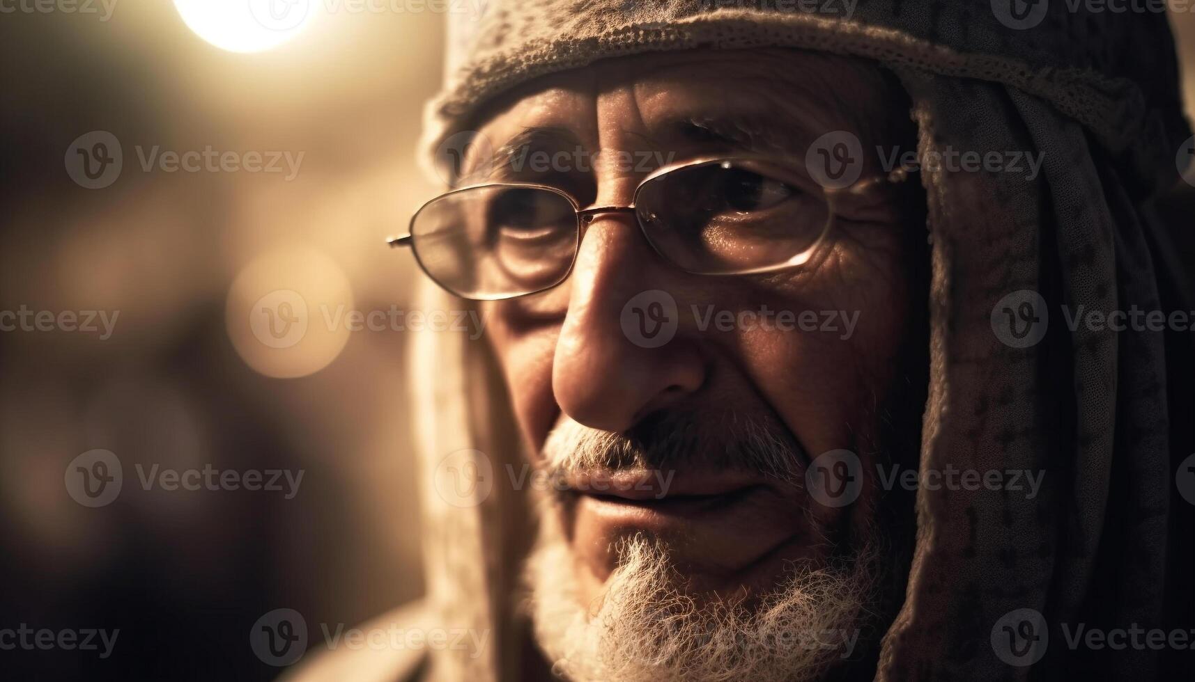 sonriente mayor hombre con barba en invierno generado por ai foto