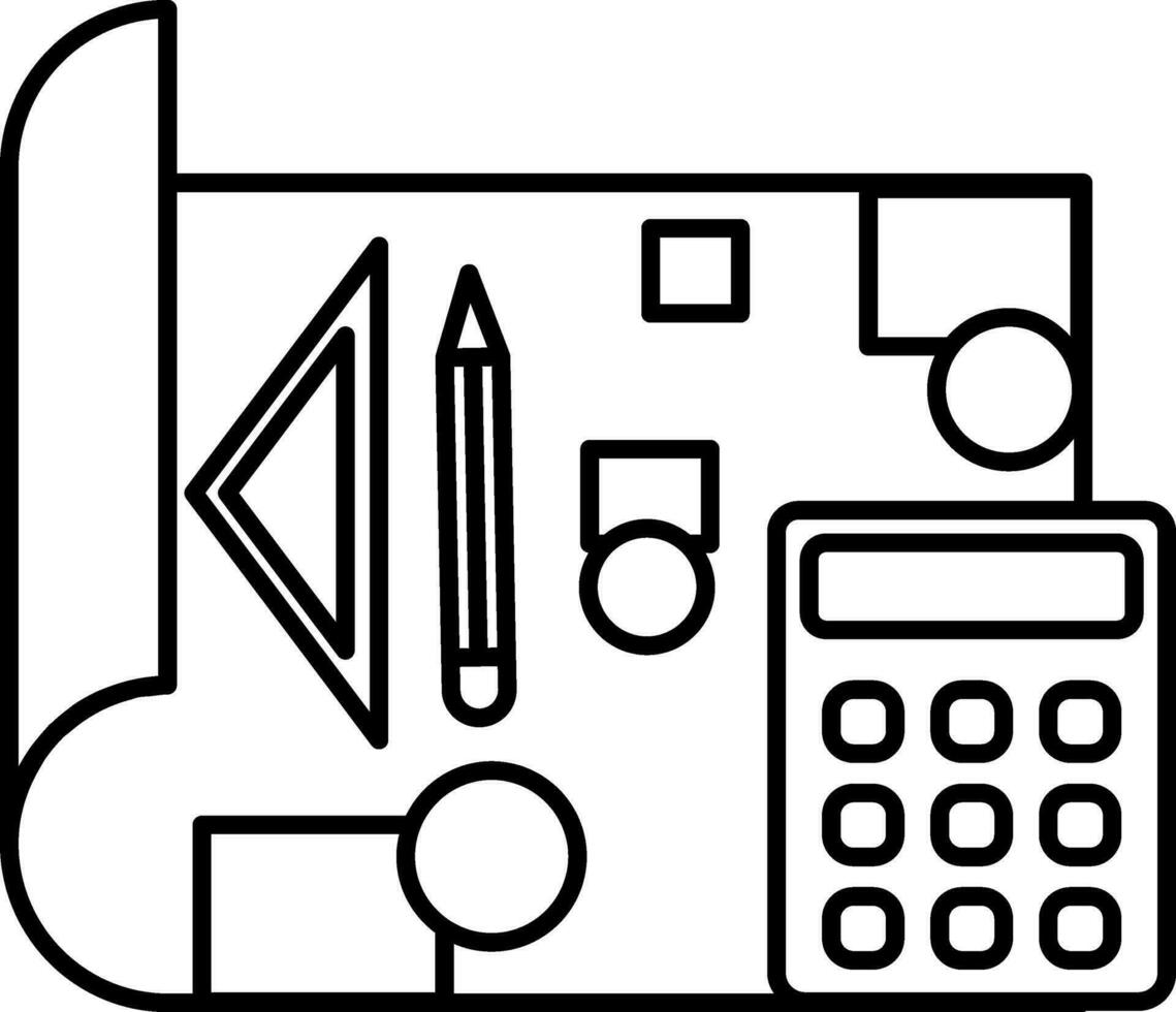 Plano con calculadora icono en negro describir. vector