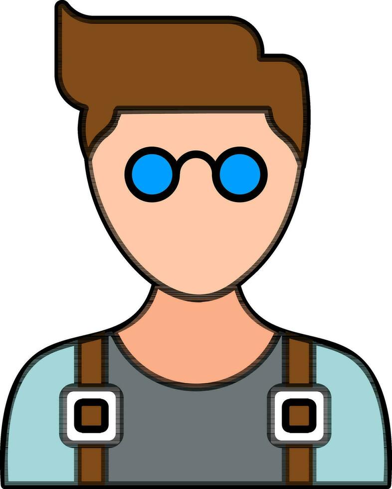 joven hombre vistiendo los anteojos color icono en plano estilo. vector