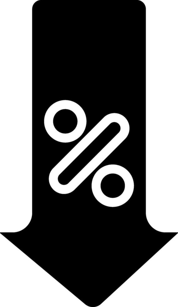 Percentage Arrow Down Icon in black and white Color. vector