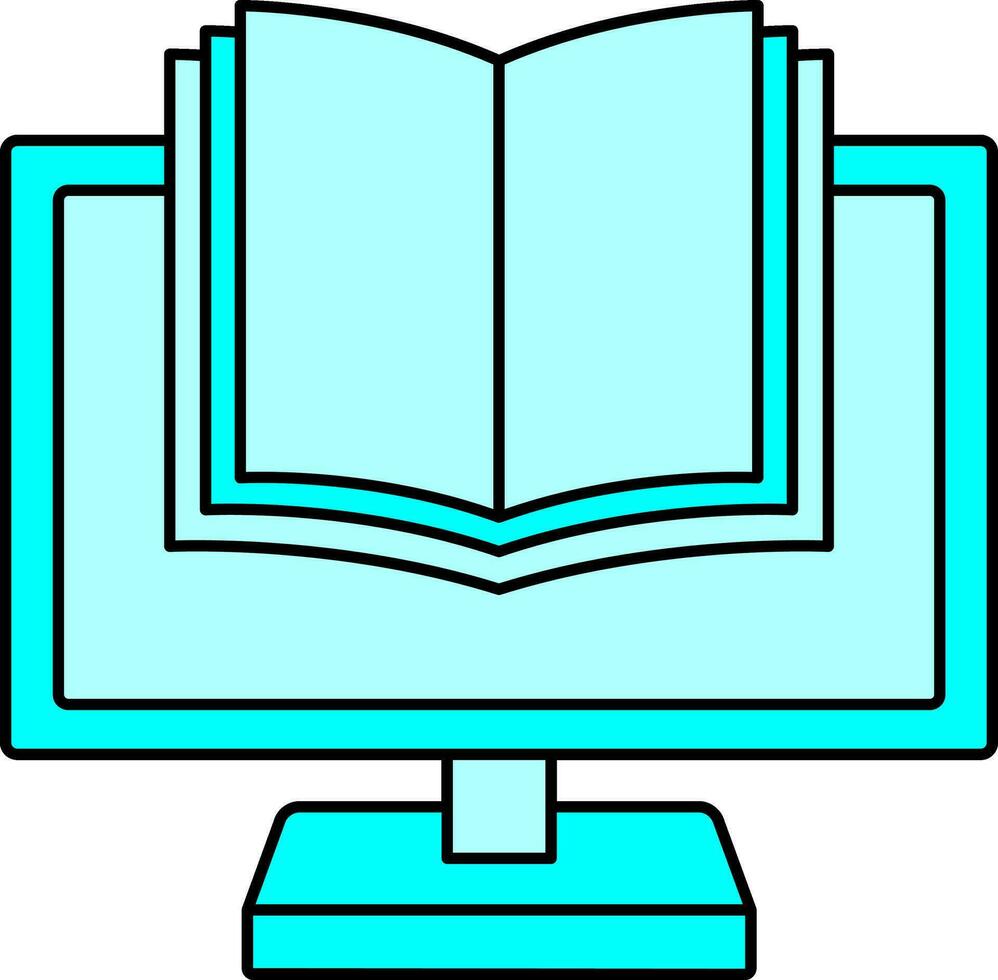 E-Book And Desktop Screen Icon In Cyan Color. vector