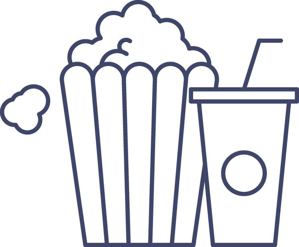 Popcorn With Cold Drink Icon In Blue Outline. vector