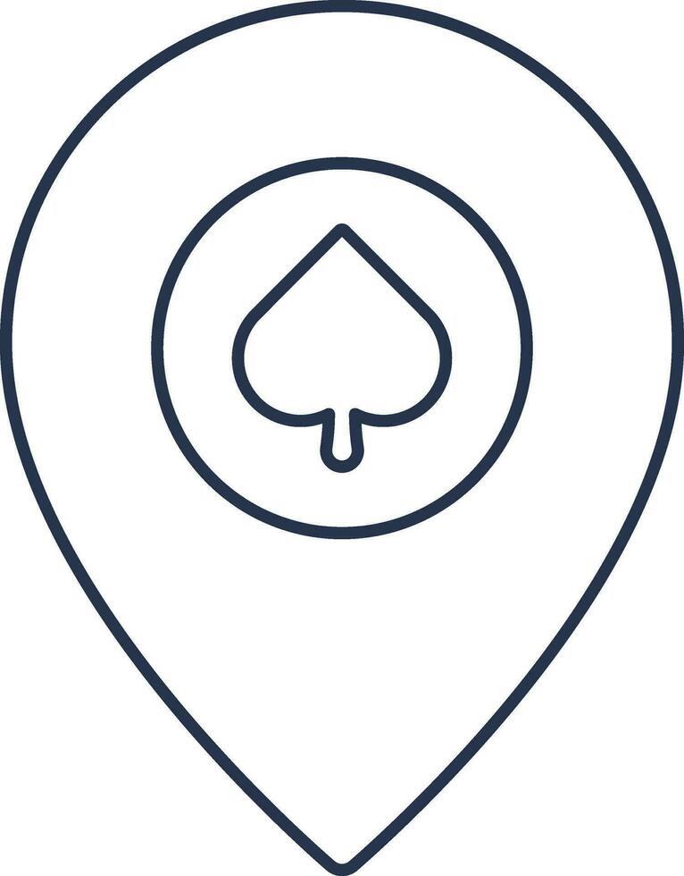 Casino Map Pin Icon In Blue Outline. vector
