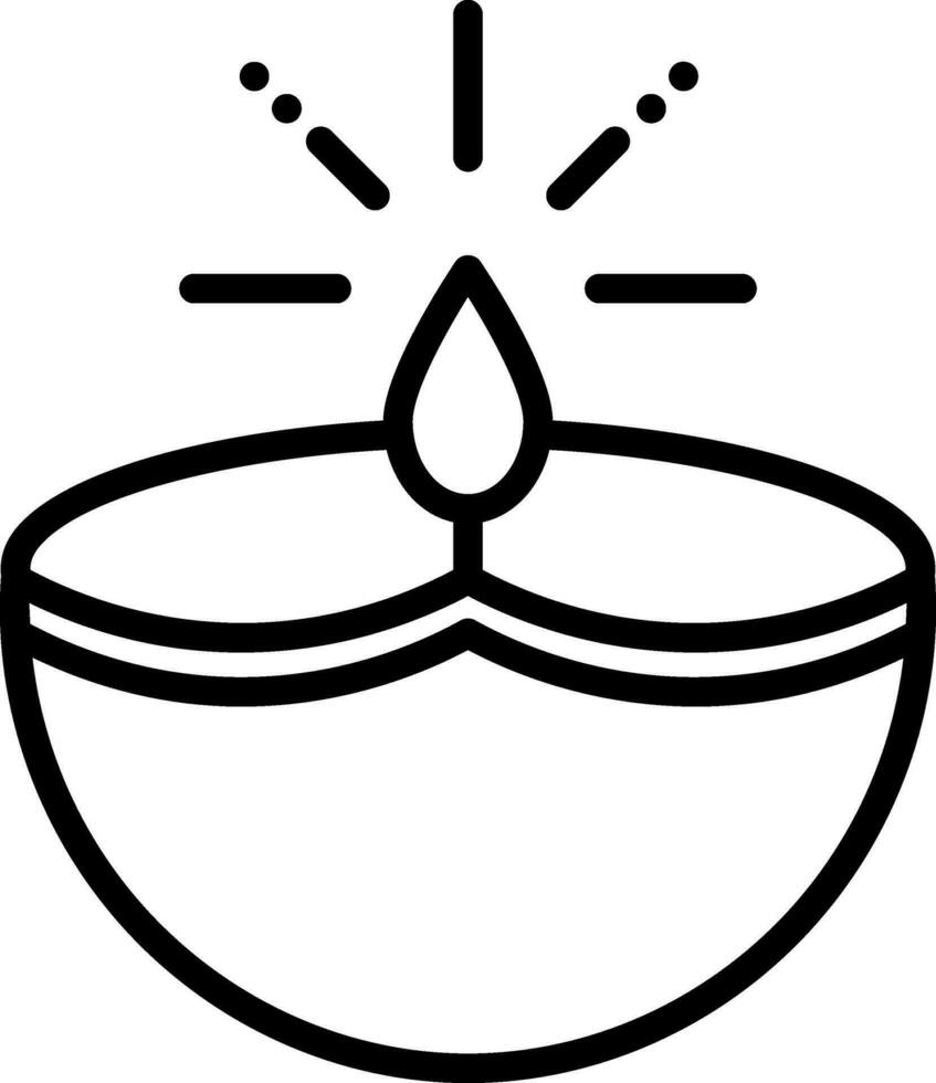 Burning Diya Oil Lamp icon in black outline. vector