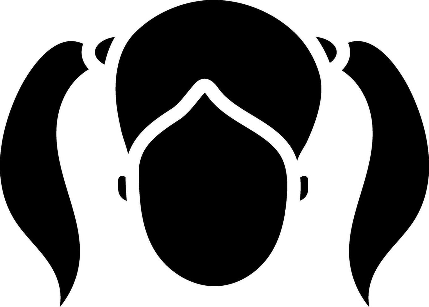 Young Girl Face With Two Side Ponytails Icon In black and white Color. vector