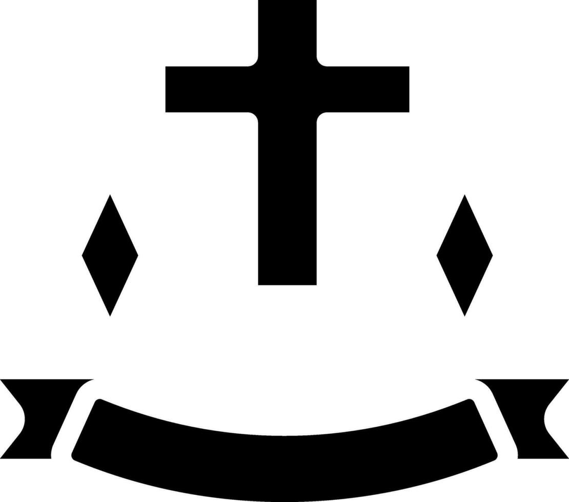 Christian Cross With Ribbon Icon In black and white Color. vector