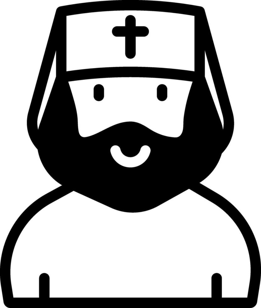 Clergyman Character Icon In Black and White Color. vector